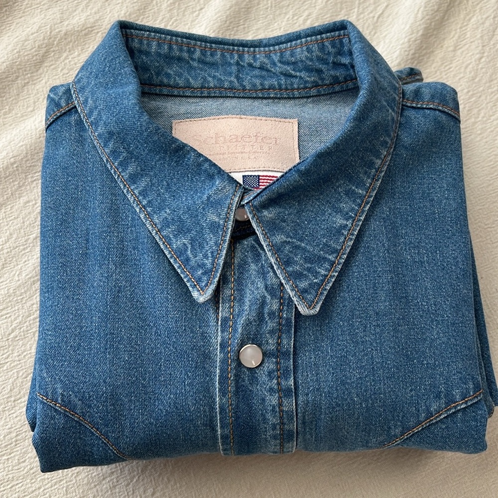 Schaefer Outfitter Mens Denim Western Pearl Snap Shirt Size L